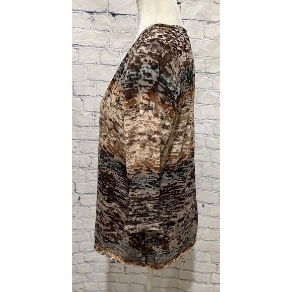 Coldwater Creek Brown Print V Neck Lined Cotton Blend Blouse Size 1X - Picture 3 of 7